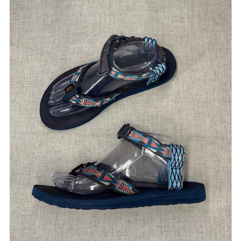 Teva Original Urban Sandals Navy Blue Geometric Ankle‎ Strap Thong Women's 10